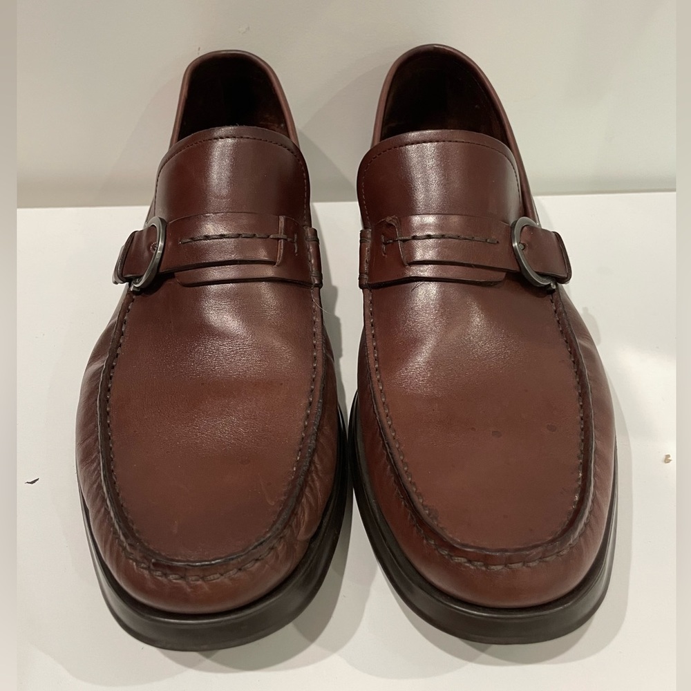 Salvatore Ferragamo Leather Moccasin Loafers with Gancini Ornament Brown Size 9